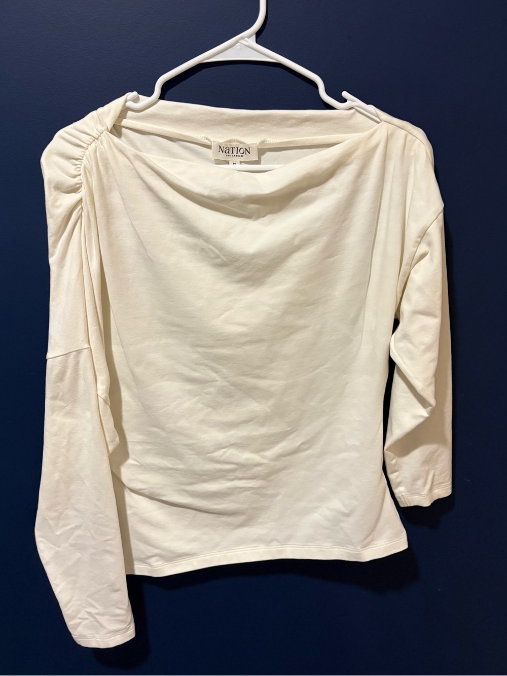 Nation Los Angeles Pietra Off Shoulder Long Sleeve Tee in Porcelain